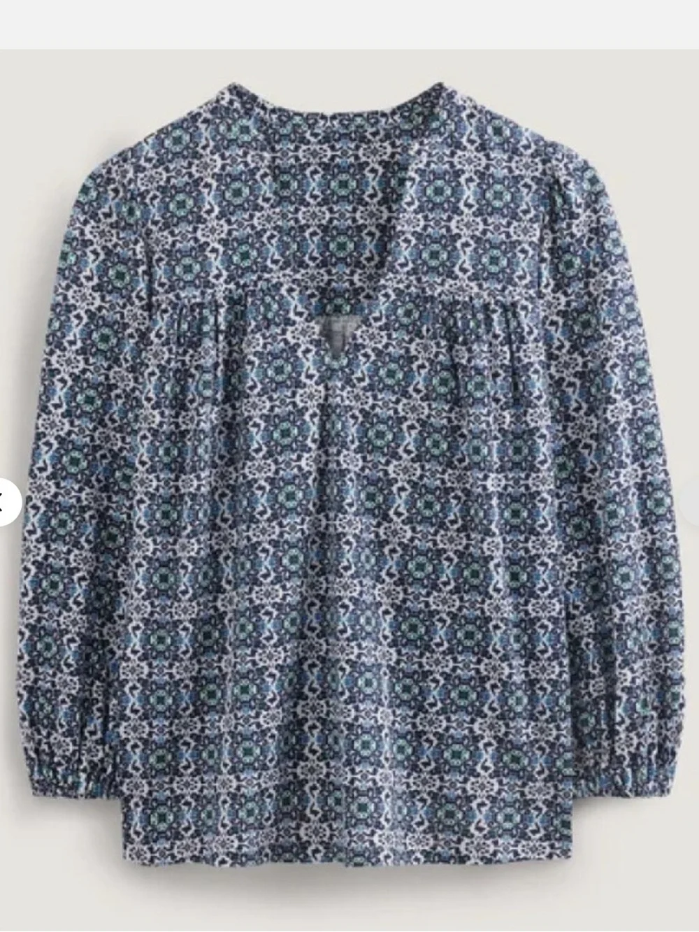 Boden Blue Mosaic-Print Long-Sleeve Blouse